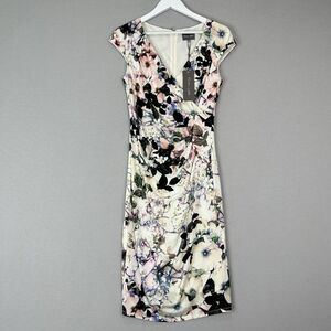 Phase Eight Carla Dress Womens 8 Watercolor Floral Faux Wrap Ruched Cocktail